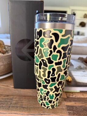 Apex for Ethika Green Black and Tan Leopard Print Stainless Travel Tumbler
